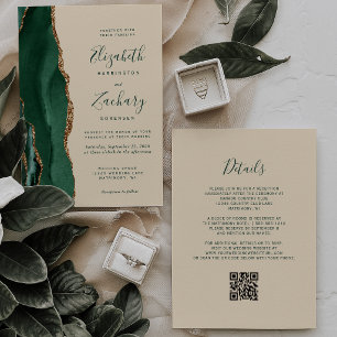 Emerald Agate Champagne QR Code Wedding Invitation