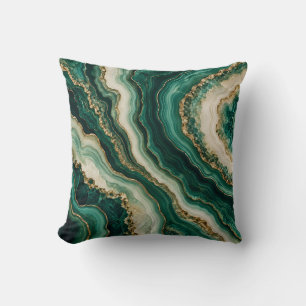 Emerald Agate Gold Mineral Waves Throw Pillow
