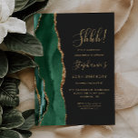 Emerald Agate Gold Surprise 50th Birthday Party Invitation<br><div class="desc">This elegant surprise 50th birthday party invitation features an emerald green watercolor agate border trimmed with faux gold glitter. The customizable text combines gold-coloured handwriting, copperplate and italic fonts on a slate black background. Edit the name, age and other details. The reverse side features a matching emerald green and gold...</div>