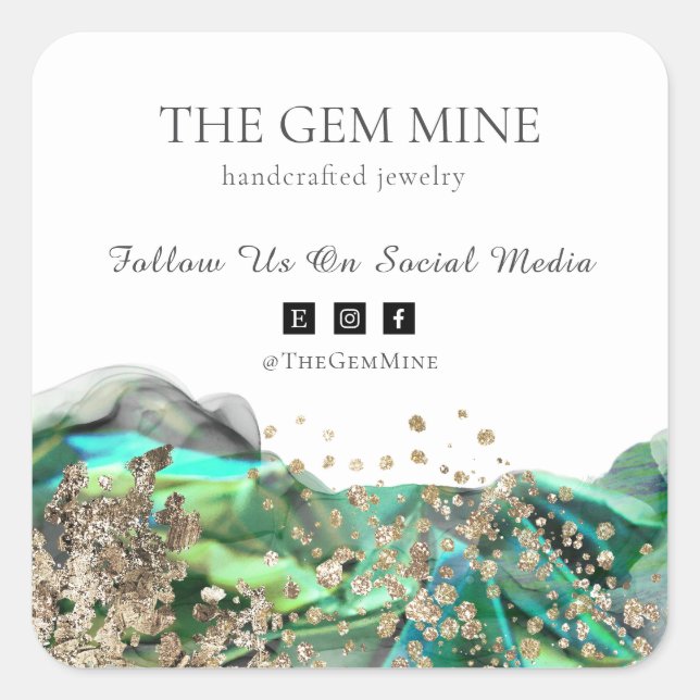 Emerald Agate Small Business Square Sticker (Front)