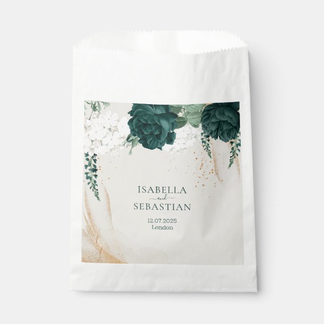 Emerald and Blush Botanical  Florals Favour Bag (Front)