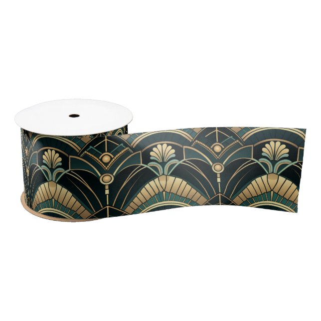 Emerald and Gold 1920s Art Deco Themed Wide Satin Ribbon (Spool)