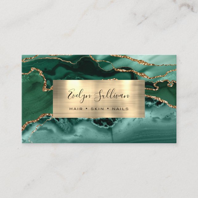 Emerald and Gold Agate Business Card (Front)