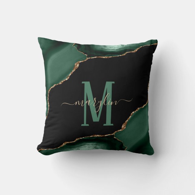 EMERALD AND GOLD AGATE MONOGRAM THROW PILLOW (Front)