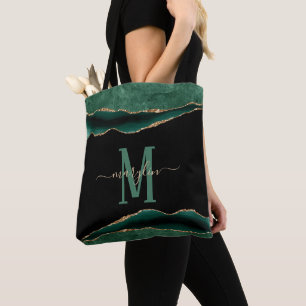 EMERALD AND GOLD AGATE MONOGRAM TOTE BAG
