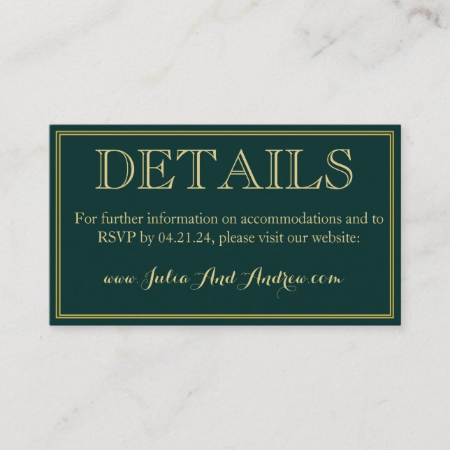 Emerald and Gold Art Deco Details Enclosure Card (Front)