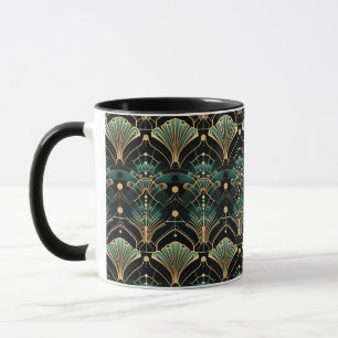 Emerald and Gold Art Deco-inspired Fan Mug
