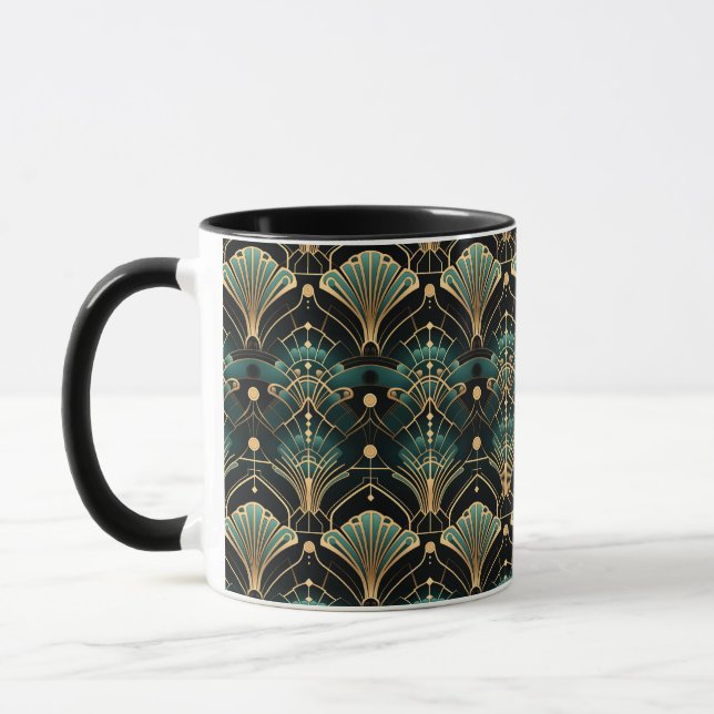 Emerald and Gold Art Deco-inspired Fan Mug (Left)