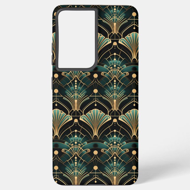Emerald and Gold Art Deco-inspired Fan Samsung Galaxy S21+ Case (Back)
