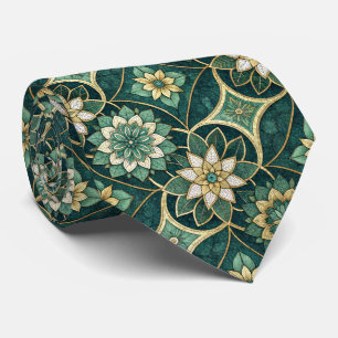 Emerald and Gold Floral Mandala - Ornamental Tie