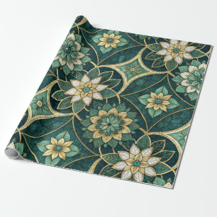 Emerald and Gold Floral Mandala - Ornamental Wrapping Paper