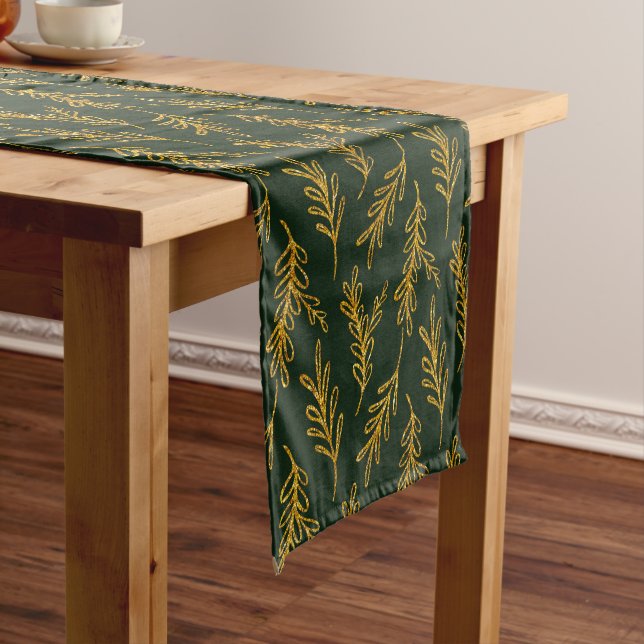 Emerald and Gold Floral Sprig  Short Table Runner (In Situ)