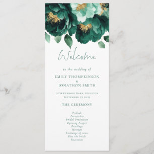 Emerald and Gold Florals Wedding Program