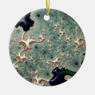 Emerald and Gold Mandelbrot Ceramic Ornament