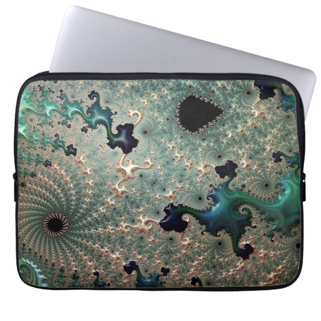 Emerald and Gold Mandelbrot Laptop Cover (Front)