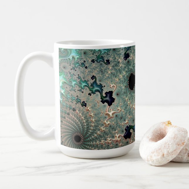Emerald and Gold Mandelbrot Mug (With Donut)