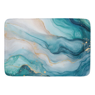 Emerald and Gold Marble Elegance  Bath Mat