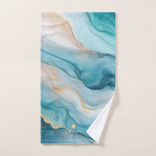 Emerald and Gold Marble Elegance Hand Towel