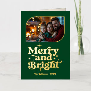 Emerald and Gold Merry and Bright Photo Christmas Foil Holiday Card