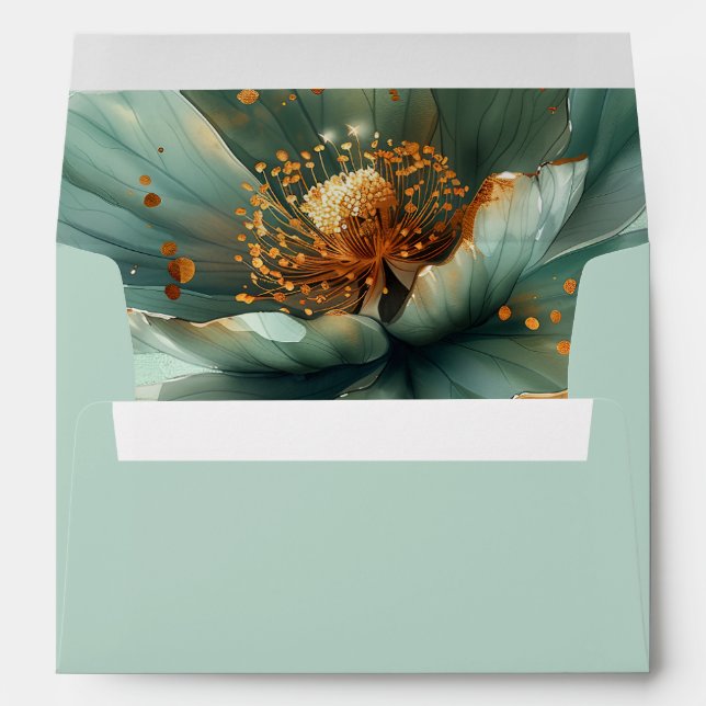 Emerald and Gold Minimalist Wedding Matching Envelope (Back (Bottom))