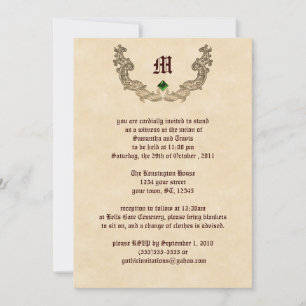 Emerald and Gold Monogram Gothic Invitation