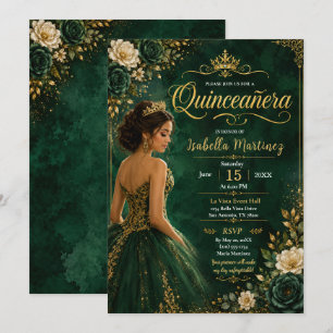 Emerald and Gold Quinceañera Invitation