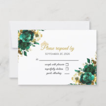 Emerald and Gold Quinceñera RSVP card