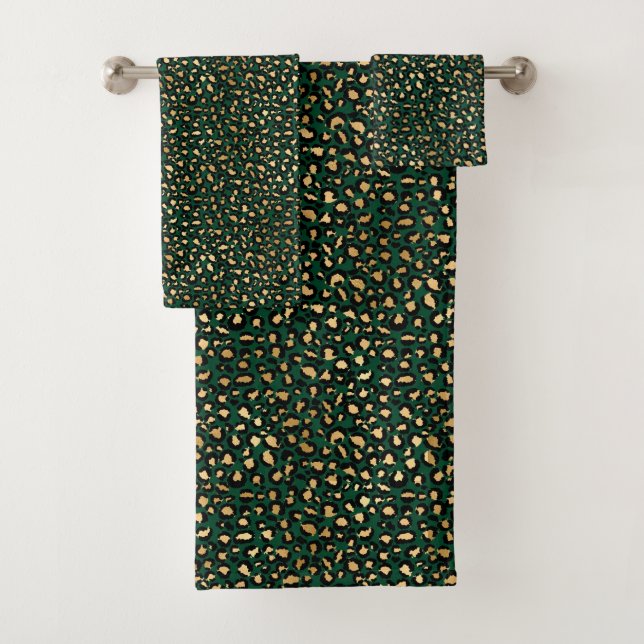 Emerald and Gold Safari Series Design 1 Bath Towel Set (Insitu)