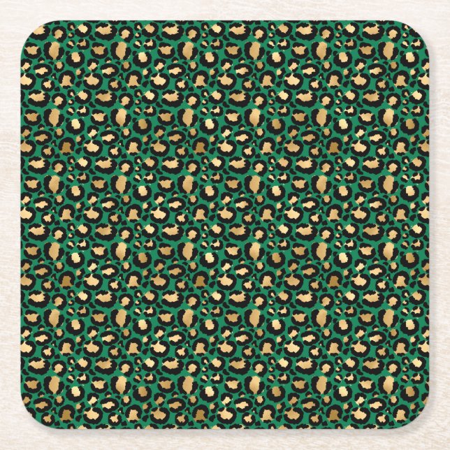 Emerald and Gold Safari Series Design 3 Square Paper Coaster (Front)