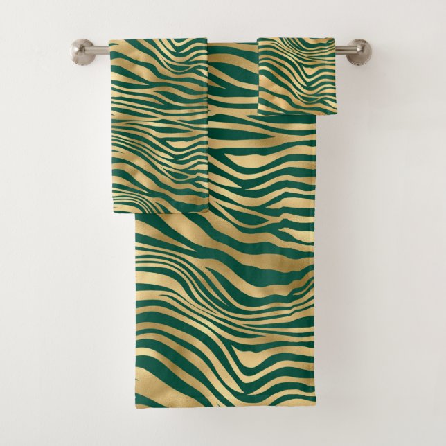 Emerald and Gold Safari Series Design 4 Bath Towel Set (Insitu)