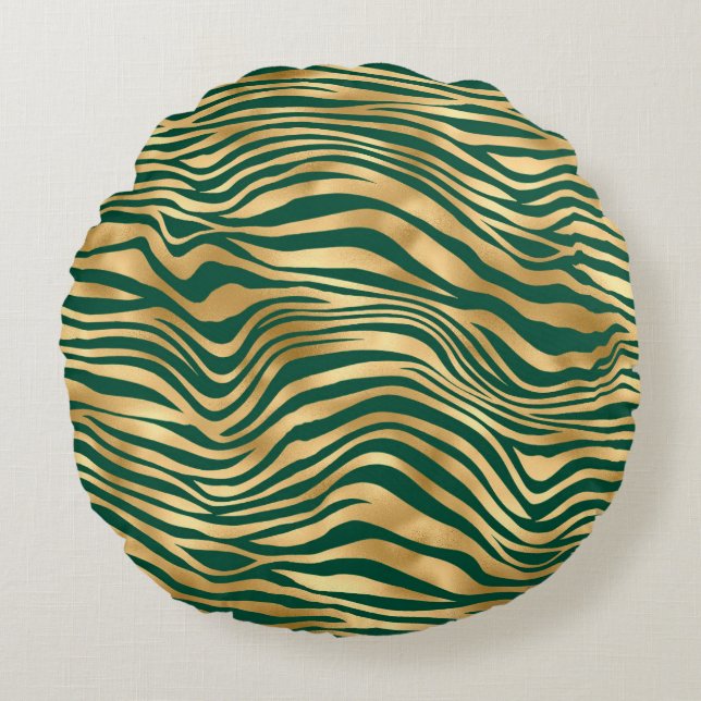 Emerald and Gold Safari Series Design 4 Round Pillow (Front)