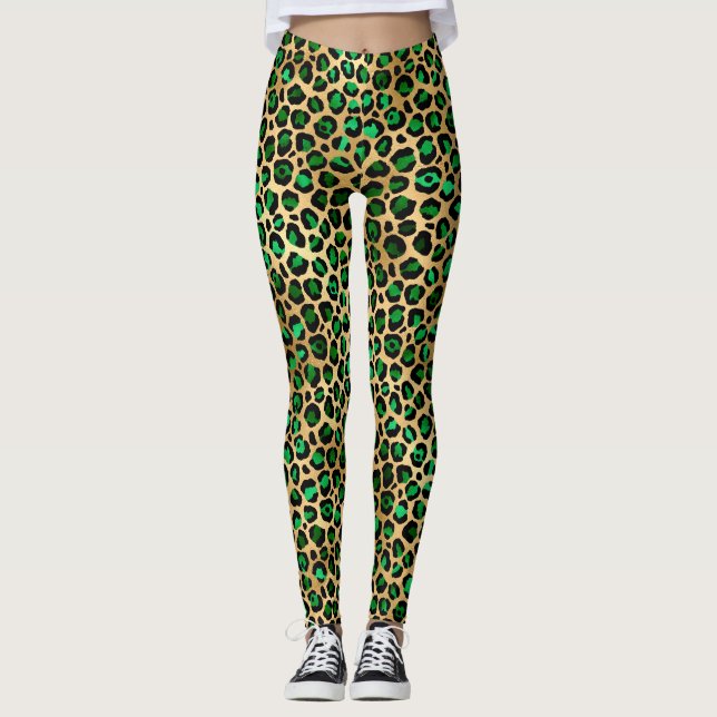 Emerald and Gold Safari Series Design 8 Leggings (Front)
