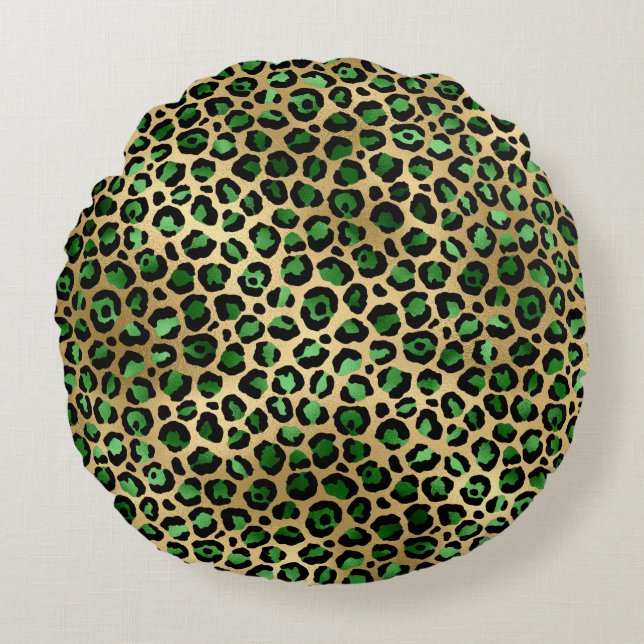 Emerald and Gold Safari Series Design 8 Round Pillow (Front)