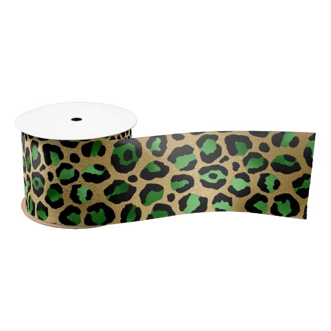 Emerald and Gold Safari Series Design 8 Satin Ribbon (Spool)