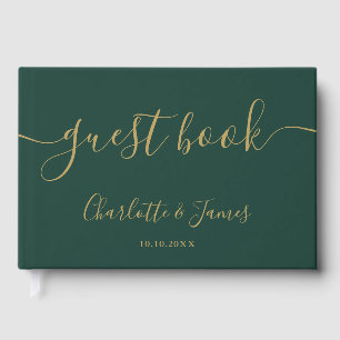 Emerald And Gold Signature Script Photo Wedding Guest Book