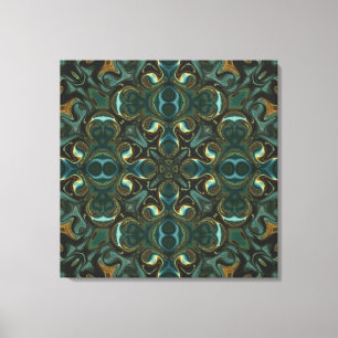 Emerald and Gold Symmetrical Abstract Mandala Canvas Print