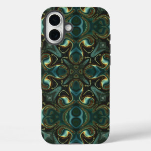 Emerald and Gold Symmetrical Abstract Mandala iPhone 16 Plus Case
