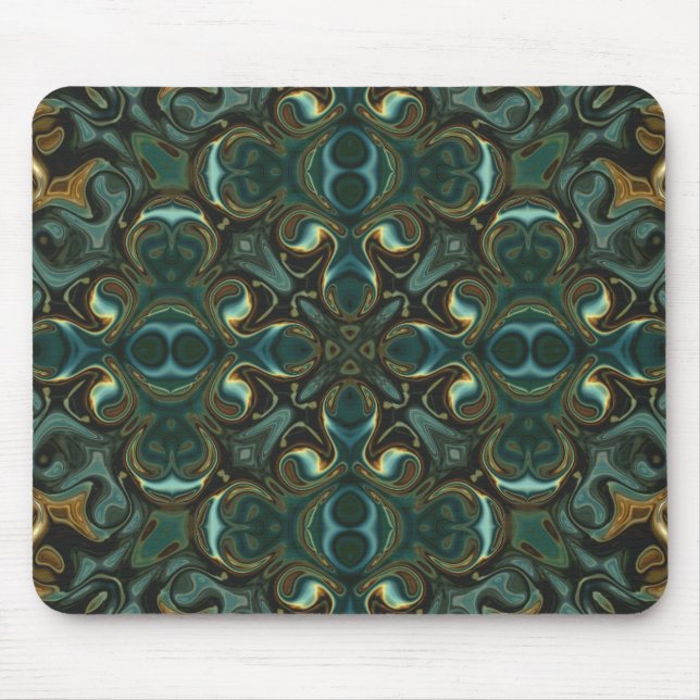 Emerald and Gold Symmetrical Abstract Mandala Mouse Pad (Front)