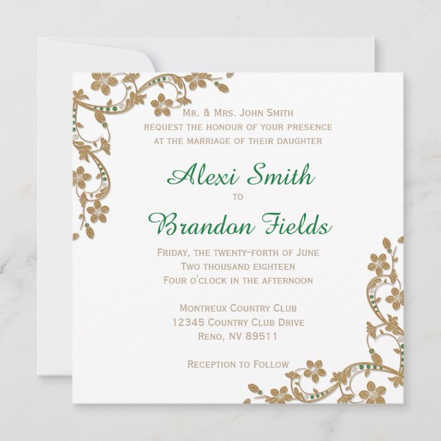 Emerald and Gold Wedding Invitation (Front)