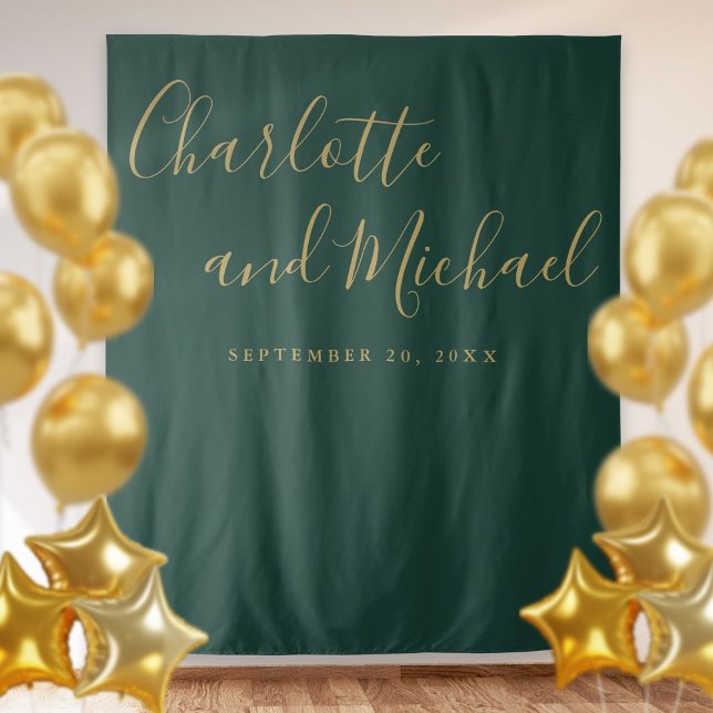 Emerald And Gold Wedding Photo Booth Backdrop Tapestry (Emerald And Gold Wedding Photo Booth Backdrop)