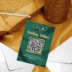 Emerald and Gold Wedding Website QR Code Custom   Enclosure Card