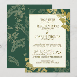 Emerald and Golden Leaf Wedding Invitation