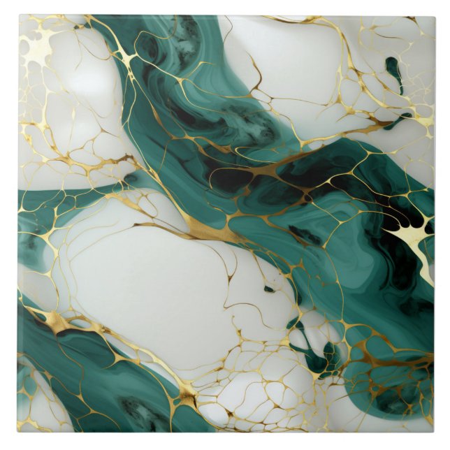 Emerald and Ivory Flowing Marble Effect with Gold Tile (Front)