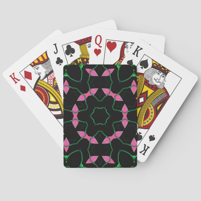 Emerald and Pink Kaleidoscope Playing Cards (Back)