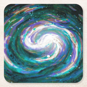 Emerald and Purple Galaxy Square Paper Coaster