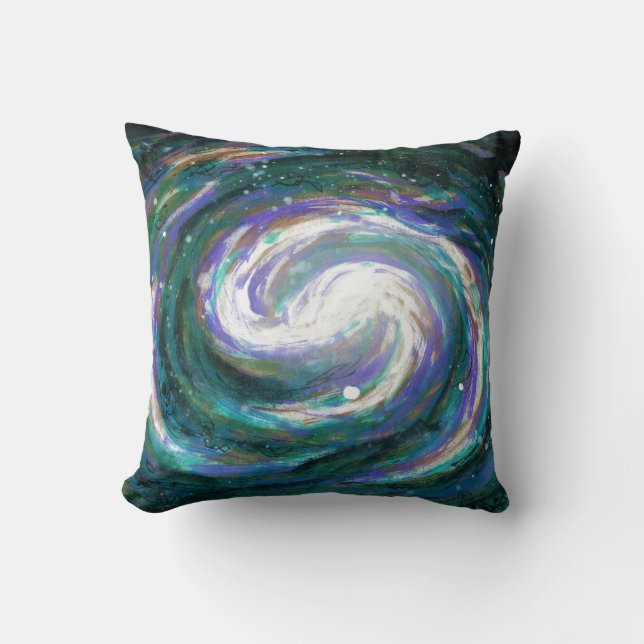 Emerald and Purple Galaxy Throw Pillow (Front)