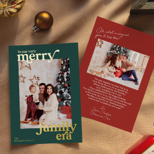 Emerald and Red Very Merry Family Era Retro Photo Foil Holiday Card