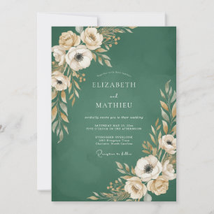 Emerald Anemone Leafy Wedding Invitation