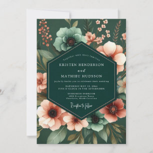 Emerald Anemone Noir Wedding Invitation