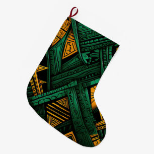 Emerald Ankara Elegance - Green African Ankara  Large Christmas Stocking